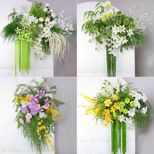 Arrangements floraux artificiels pour mariage, fleurs en plastique et soie mélangées, décorations d'angle vertes et blanches pour toile de fond de mariage - Product Image 1