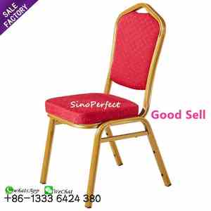 أثاث تجاري كرسي زفاف للحفلات والمناسبات والفنادق مخصص من القماش الأحمر الفاخر بإطار ذهبي - Product Image 3