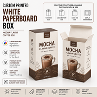 Boîte en carton blanc ivoire 300 g/m² imprimée en couleur pour café de spécialité saveur moka, emballage de détail en carton rigide