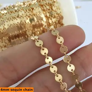 1/20 14K oro riempito 4mm piatto paillettes disco catena semplice/martellato/testurizzato/motivo a maglia e catena Bar accessori per gioielli fai da te