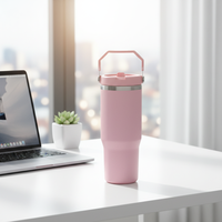 Gobelet isotherme Buck en acier inoxydable 304 de 30 oz avec poignée, imprimé camouflage, couvercle à paille rabattable, tasse de voyage pour café et boissons, personnalisable