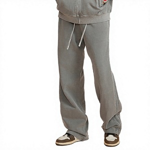 Pantalon de jogging gris en coton pour homme, taille élastique avec cordon de serrage, décontracté, respirant, écologique, poids moyen, devant plat, poches latérales - Product Image 1