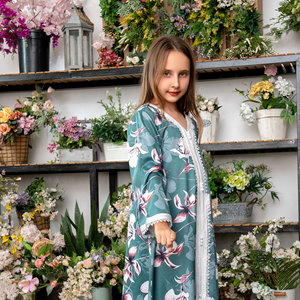 Abaya Estiva Madre e Figlia con Stampa Verde Regolare, Nuovo Design Dubai, Abbigliamento Coordinato Genitore-Figlio - Product Image 4