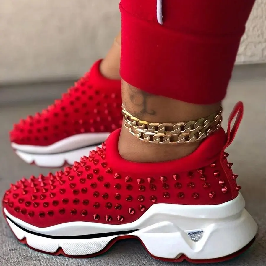 Women's shoes summer new women's shoes thick-soled rivets casual fashion comfortable Amazon sneakers