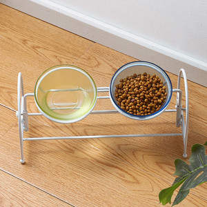 Adjustable Height Double Glass Cat Bowl With Elevated Stand For Cats Food And Water Feeding - Product Image 3