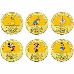 6 designs de pièces commémoratives en or de Donald Duck, <span class=keywords><strong>Minnie</strong></span> Mouse et Goofy, dessins animés américains, plaquées or double face, cadeau de collection - Product Image 1