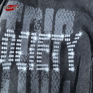 เสื้อฮู้ดซิปแบบมีฮู้ดสไตล์วินเทจ Y2K ตกแต่งด้วยคริสตัล งานพิมพ์กราฟิกลายกรด ทรงโอเวอร์ไซส์ สำหรับผู้ชาย สั่งผลิตได้ตามแบบ OEM - Product Image 4