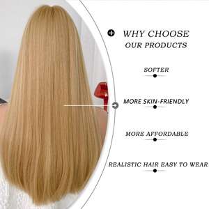 Perruque blonde avec frange perruque longue droite naturelle fibre résistante à la chaleur Pelucas toupet perruque de <span class=keywords><strong>cheveux</strong></span> synthétiques pour le quotidien et le cosplay - Product Image 5