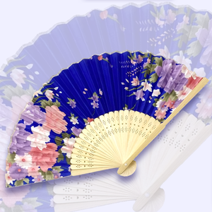 Abanico de mano con forma de flor de estilo vintage, material de bambú con logotipo personalizado y patrón para señora - Product Image 1