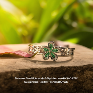กำไลข้อมือสแตนเลสสตีลลายดอกไม้สีเขียวเคลือบ PVD ทนทาน ทันสมัย - Product Image 3