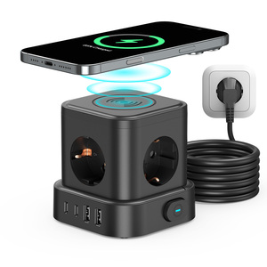 Cube điện EU tiêu chuẩn bộ chuyển đổi tháp 5 AC cửa hàng 4 <span class=keywords><strong>USB</strong></span> Bộ sạc mở rộng ổ cắm 4 <span class=keywords><strong>USB</strong></span> đầu ra với bộ sạc không dây - Product Image 2