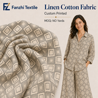 Tissu en lin et coton imprimé numérique personnalisé de qualité supérieure, motif géométrique minimaliste, respirant, 135 g/m², pour robes et chemises