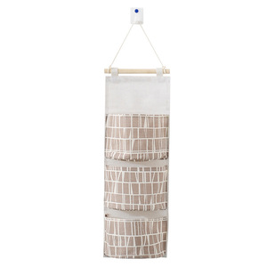 Sac suspendu créatif en coton et lin à 3 compartiments, sac de rangement mural avec trois poches. - Product Image 5