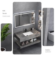 Meuble sous-vasque moderne en pierre frittée sur mesure avec miroir LED et vasque intégrée