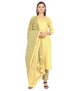 Индийская одежда, оптовая продажа, женская одежда с принтом salwar kameez, хлопковый желтый прямой костюм, индийская одежда
