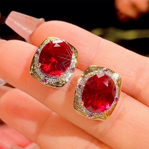 High Quality 15*20-10-12mm Red Cubic Zirconia Vintage Fashion Wholesale <b>Set</b> Eco-friendly Copper Gold Plated Jewelry <b>Set</b> - Product Image 5