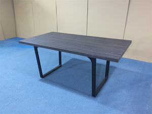 Premium Brauner Wild-Eichen-MDF Moderner Quadratischer Esstisch mit Metallbeinen Paneel-Design 4-Sitzer - Product Image 3