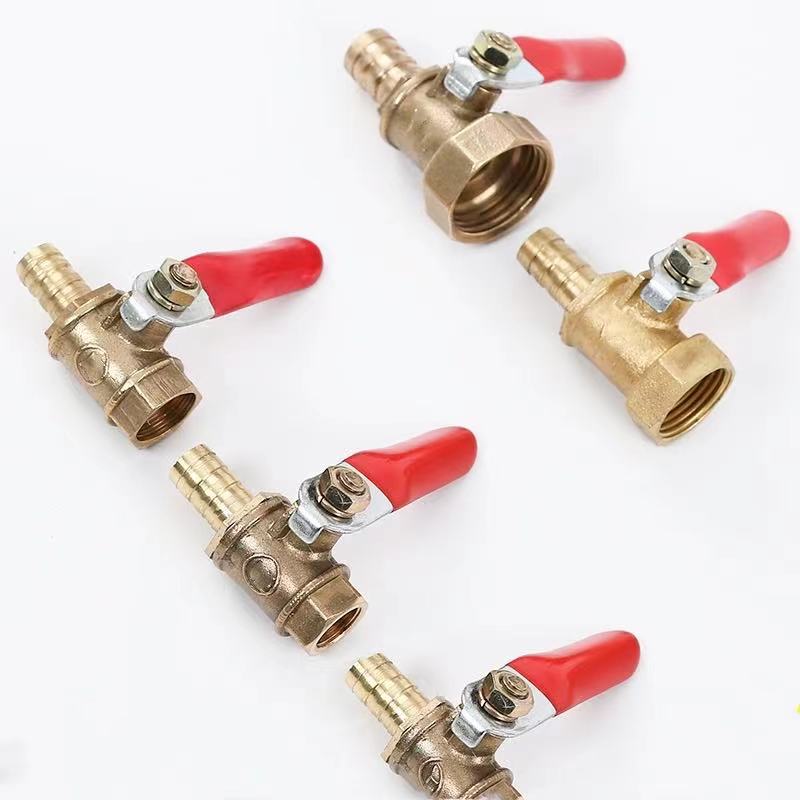 Thickened brass inner wire double pagoda ball valve red handle small ball valve straight-through double-headed water pipe copper