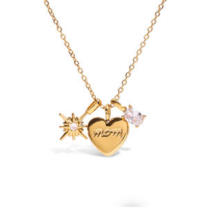 Collana con Ciondolo a Forma di Stella e Cuore in Acciaio Inossidabile Placcato Oro 18k con Zirconi Bianchi, Stile <span class=keywords><strong>Vintage</strong></span> con Catena a Maglie - Product Image 1