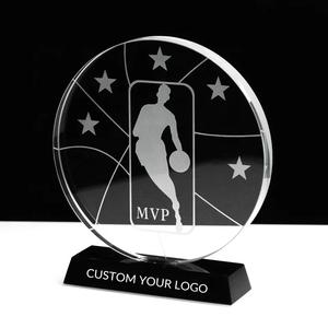 Trophées <span class=keywords><strong>de</strong></span> championnat sportifs en verre gravés au laser, design le moins cher, pour le basketball, le football, le golf, avec base noire - Product Image 1