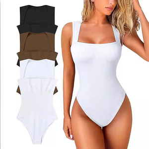 Combinaison moulante sans manches chic de style européen et américain pour femmes, avec design côtelé - Product Image 1