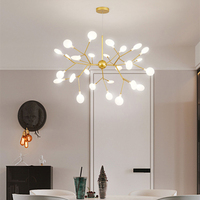 Nordischer Romantischer Glühwürmchen-LED-Kronleuchter Moderne Acryl Schwarz-Gold Mittellange Hängelampe Wohnzimmer Schlafzimmer Heim-Dekor Hochzeit