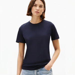 T-shirt pour femme en coton et élasthanne avec logo personnalisé, col rond, manches courtes, tee-shirt décontracté d'été, prix de gros, OEM personnalisé, prix abordable - Product Image 1