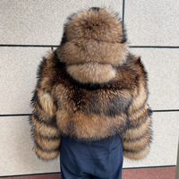Manteau court en vraie fourrure de raton laveur pour femme, à capuche, taille haute, avec chapeau, vente en gros