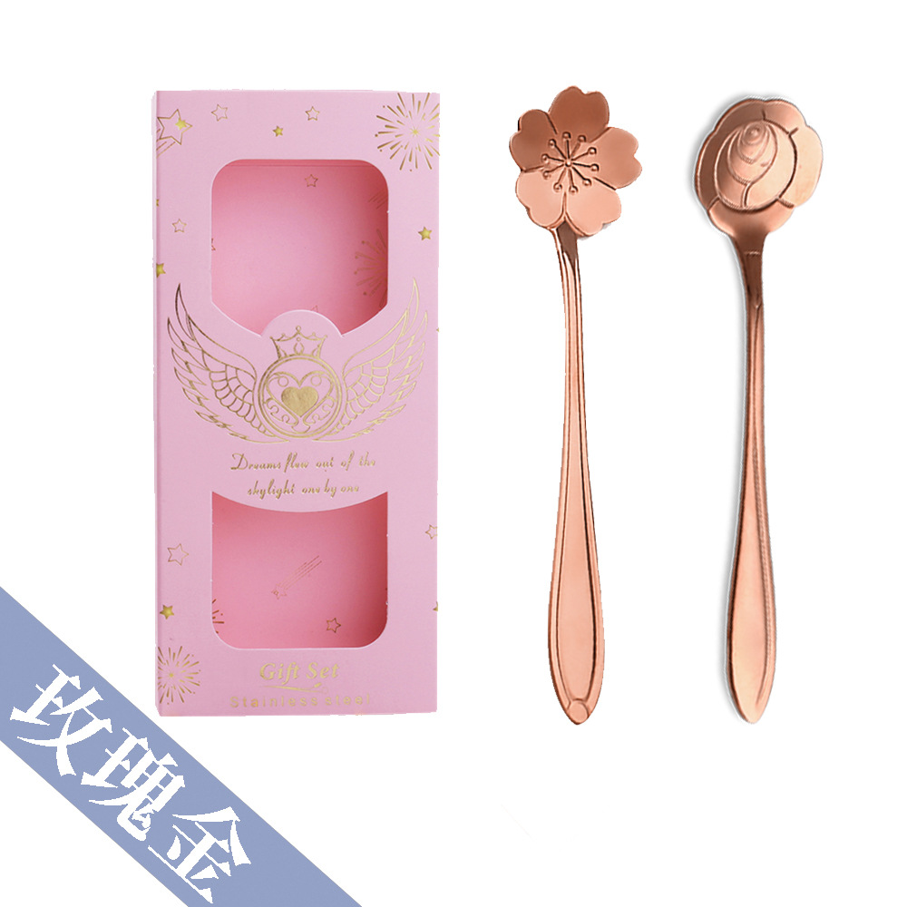 Cuchara de Flor de Oro rosa-Caja rosa