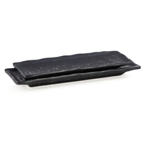 Vaisselle de restaurant incassable en gros grill servant assiette rectangulaire noire pas cher en mélamine