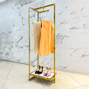 खुदरा कपड़े प्रदर्शन रैक दुकान स्टेनलेस स्टील वाणिज्यिक परिधान दुकान सोने बुटीक कपड़े रैक के लिए कपड़ों की दुकान