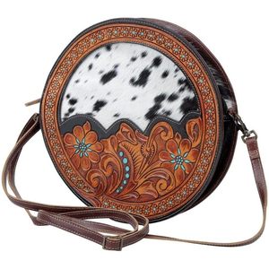 Myra Tasche Runde Kuhleder Umhängetasche 10,5 Zoll mit Blumenmuster Handgraviert für Damen - Product Image 3