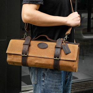 何振新款可折叠厨师刀卷袋可调厨房收纳袋蜡质帆布袋带礼品盒 - Product Image 5