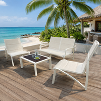 Ensemble de canapés d'extérieur modernes de luxe en aluminium avec tissu rembourré et table basse en teck pour patio et jardin