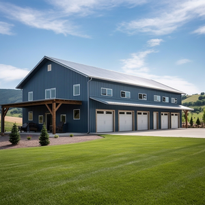 Structure en acier préfabriquée robuste pour barndominium, concept ouvert, poutres en H massives galvanisées à longue portée, certifiées CE, soudées sur mesure - Product Image 1