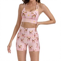 Ensemble de vêtements de sport 2 pièces à imprimé animal, au-dessus du genou, pour femme, avec leggings taille haute et shorts cycliste, personnalisable, OEM ODM