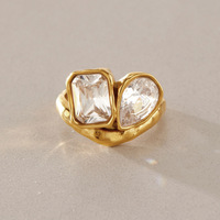 ERESI Minimalistischer Wasserdichter PVD 18K Vergoldeter Edelstahl Geometrischer Zirkon-Ring Verstellbares Design Moderner Damenschmuck