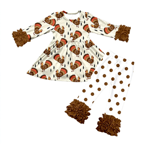 Conjunto de 2 piezas de ropa para niñas con estampado de seda de leche, blusa de manga larga con volantes y pantalones con volantes, ropa navideña para niños - Product Image 3
