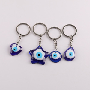 Porte-clés en résine œil turc bleu, pendentif en alliage de zinc en forme de cœur, étoile, ovale, rond, accessoire créatif - Product Image 5