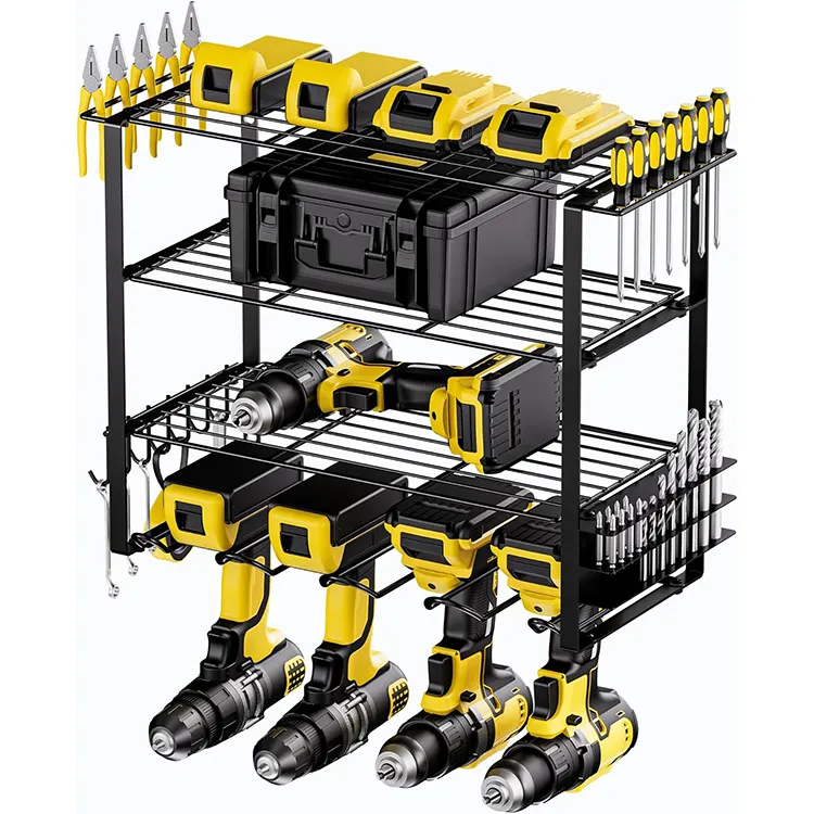 JH-Mech Garage Organization and Storage Easy to Assemble 4-Layer Heavy Duty Metal Wall Mounted Power Tool Organizer