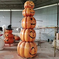 Statue d'Halloween en fibre de verre, sculpture artisanale en résine, chariot géant squelette citrouille, accessoires de déguisement, décorations d'Halloween pour l'extérieur