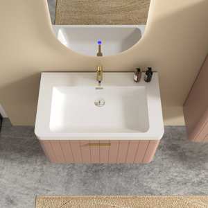 Moderno 24-IN PVC MDF rosa bagno galleggiante vanità con resistente all'acqua LED specchio da bagno per casa Villa Hotel appartamenti progetti - Product Image 2