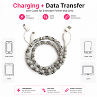 Câble de charge multi-prise USB Type C 4-en-1 en forme de cœur argenté avec perles, gris, pour transfert de données, accessoire de mode