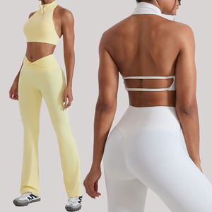 Conjunto de Yoga para Mujer con Cuello Halter, Hermosa Cintura Fruncida y Detalle de Torsión <span class=keywords><strong>en</strong></span> la Espalda, Suave como la Mantequilla, <span class=keywords><strong>El</strong></span>ástico <span class=keywords><strong>en</strong></span> 4 Direcciones y de Alta Elasticidad - Product Image 1