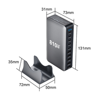 Chargeur de bureau GaN 810W à vente chaude, bloc de charge rapide PD3.1, adaptateur USB Type C 10 ports pour smartphone, ordinateur portable, station de charge pour PC