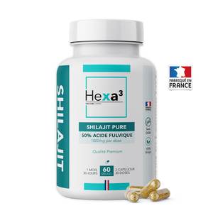 Boîte de 60 capsules d'extrait d'herbes Shilajit, 50% d'acide fulvique, supplémentation de 30 jours, améliore l'immunité, Hexa3 - Product Image 1