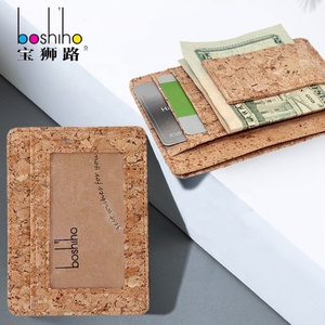 For Boshiho Minimalist Cork Card <b>Holder</b> with RFID Custom Logo ID Window Magnet Money Clip Open Short <b>Wallet</b>-Eco-Friendly - Product Image 2