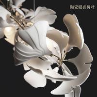 Grande lampe de Restaurant, lustre à feuille, lampe suspendue en céramique blanche, Ginkgo féerique, envoi de fleur