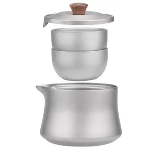 อุปกรณ์เสริม Cam กลางแจ้งถ้วยชาไทเทเนียมชุดแบบพกพาน้ําหนักเบากลางแจ้ง Camping ชาจีนสําหรับการเดินทางเดินป่าตกปลา - Product Image 1