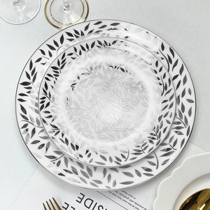 Sang Trọng Trắng Gốm Bộ Đồ Ăn Lò Vi Sóng Máy Rửa Chén An Toàn Thân Thiện Với Môi Bạc Cổ Điển Món Ăn Bên Tấm Cho Đám Cưới - Product Image 5